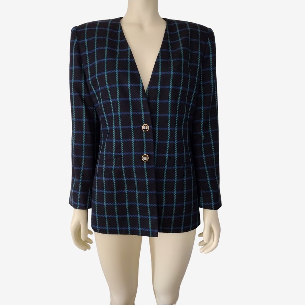 Vintage 1990s Michelle Stuart Plaid Tailored Blazer Jacket Size 8 Petite